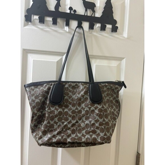 COACH F33504 TAXI ZIP TOP TOTE IN SIGNATURE COATED CANVAS WOMEN BAG BROWN - Picture 1 of 16